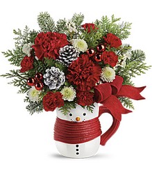 Send a Hug Snowman Mug Bouquet by Teleflora from Victor Mathis Florist in Louisville, KY